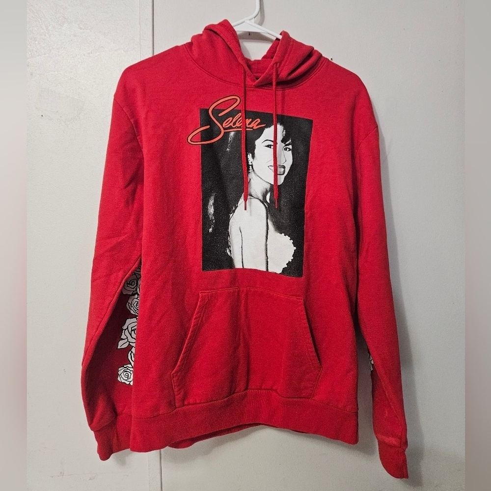 Red Selena Hoodie With Floral Arm Designs!